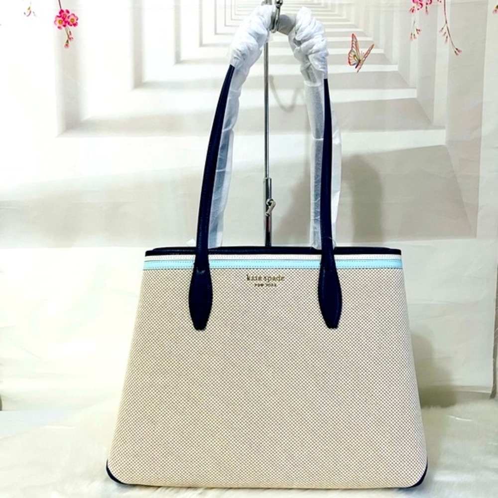 Kate Spade Blue Canvas Large Tote with Wristlet - Picture 9 of 15